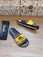 Dolce & Gabbana Crown Logo Embossed Slides Black Yellow - 4