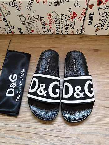 Dolce & Gabbana Logo-Strap Slides Black White CS1991AQ858