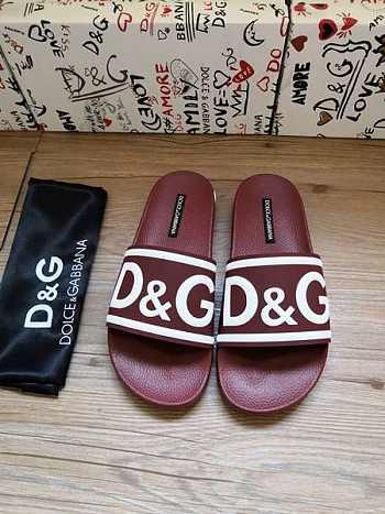 Dolce & Gabbana Logo-Strap Slides Burgundy