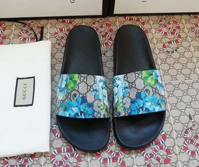 Gucci Blue Blooms Supreme Floral Slide Sandal - 1
