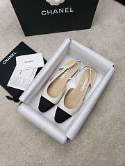 Chanel Slingback Goat Leather & Grosgrain Fabric White and Black - 1