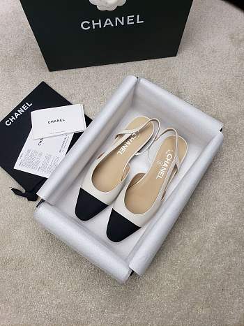 Chanel Slingback Goat Leather & Grosgrain Fabric White and Black