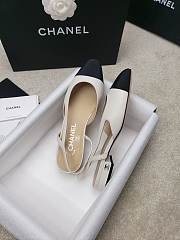 Chanel Slingback Goat Leather & Grosgrain Fabric White and Black - 5