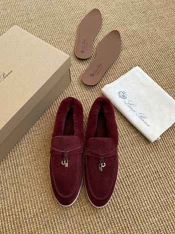 Loropiana Summer Charms Walk Loafers Suede Calfskin Bordeaux Red