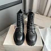Jimmy Choo Black Soft Calf Leather Combat Boots with Crystal Buckle - 1