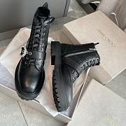 Jimmy Choo Black Soft Calf Leather Combat Boots with Crystal Buckle - 5