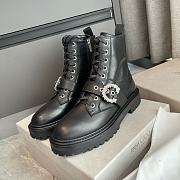 Jimmy Choo Black Soft Calf Leather Combat Boots with Crystal Buckle - 4