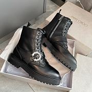 Jimmy Choo Black Soft Calf Leather Combat Boots with Crystal Buckle - 2