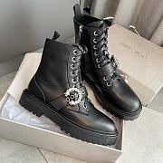 Jimmy Choo Black Soft Calf Leather Combat Boots with Crystal Buckle - 3