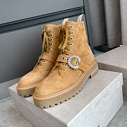 Jimmy Choo Caramel Suede Combat Boots with Crystal Buckle - 4