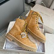 Jimmy Choo Caramel Suede Combat Boots with Crystal Buckle - 3