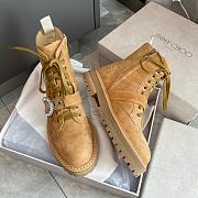 Jimmy Choo Caramel Suede Combat Boots with Crystal Buckle - 2