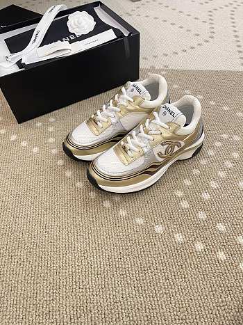 Chanel Fabric & Laminated White, Gold & Silver Sneaker G39792 Y56368 K5450