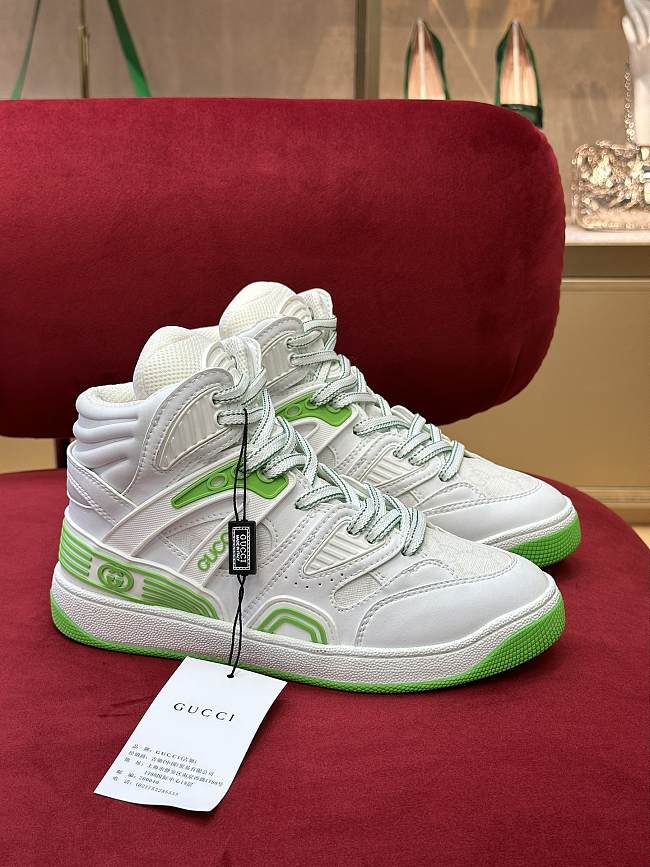 	 Gucci Basket High Top Green And White Sneaker - 1