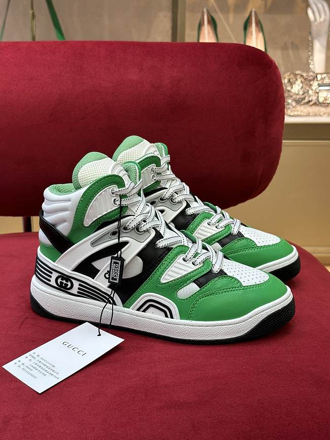 	 Gucci Basket High Top Green And Black Sneaker - 1
