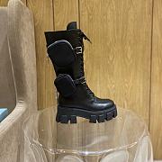 Prada Monolith Leather Platform Combat Boots With Nylon Pouches - 5