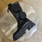 Prada Monolith Leather Platform Combat Boots With Nylon Pouches - 4