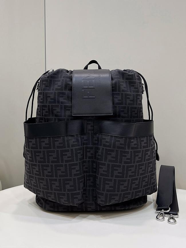Fendi Small Drawstring Backpack Black FF Fabric Backpack - 1