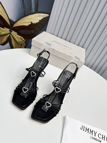 Jimmy Choo Indiya 100 Black  Nappa Leather Sandals with Crystal Hearts