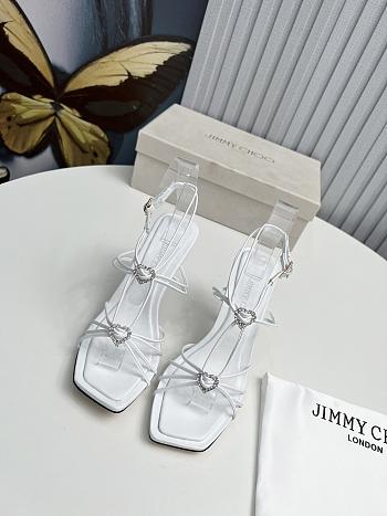 Jimmy Choo Indiya 100 Latte Nappa Leather Sandals with Crystal Hearts
