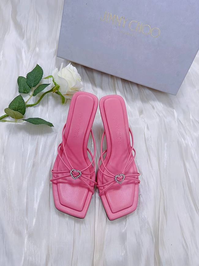 Jimmy Choo Indiya Mule  70 Candy Pink Nappa Leather Mules with Crystal Hearts - 1