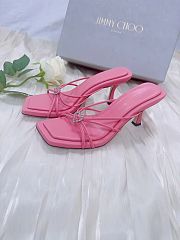 Jimmy Choo Indiya Mule  70 Candy Pink Nappa Leather Mules with Crystal Hearts - 6