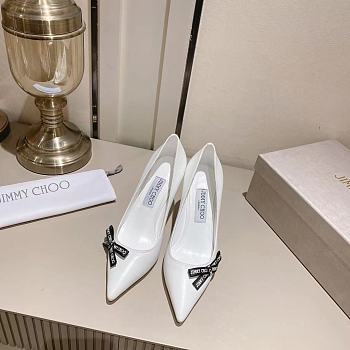 Jimmy Choo Romy 85 Latte Nappa Leather Pumps with Jimmy Choo Bow