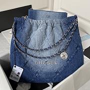 Chanel 22 Handbag Washed Denim & Silver-Tone Metallight Blue & Blue  39 × 42 × 8 cm AS3261 - 1