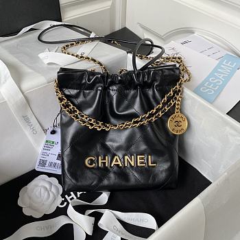 Chanel 22 Mini Handbag Shiny Calfskin & Gold-Tone Metal Black 20 × 19 × 6 Cm AS3980
