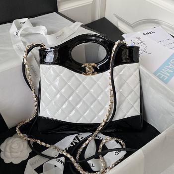 Chanel 31 Mini Shopping Bag Patent Calfskin & Gold-Tone Metal White & Black 22 × 23 × 5.5 cm AS4133