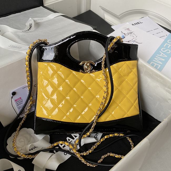 Chanel 31 Mini Shopping Bag Patent Calfskin & Gold-Tone Metal Yellow & Black 22 × 23 × 5.5 cm AS4133 - 1
