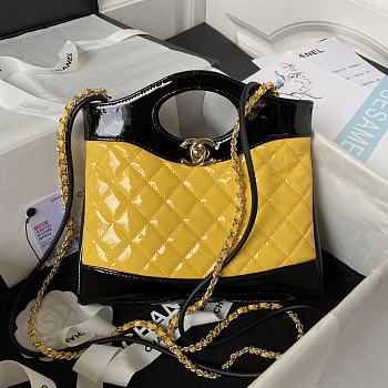 Chanel 31 Mini Shopping Bag Patent Calfskin & Gold-Tone Metal Yellow & Black 22 × 23 × 5.5 cm AS4133