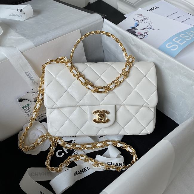 Chanel Small Flap Bag With Top Handle Shiny Lambskin & Gold-Tone Metal White AS4023 - 1
