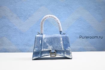 Women's Hourglass Small Handbag Denim Print in Blue 23 x 15 x 10cm