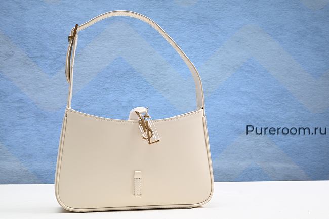 Saint Laurent Le 5 A 7 Mini Hobo Bag In Smooth Leather Blanc Vintage 4.5H 7.5W 1.8D - 1