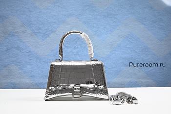 Balenciaga Hourglass Top Handle Bag XS Crocodile Embossed Silver W 19 x H 13 x D 8 cm