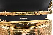 Balenciaga Hourglass Wallet On Chain Crocodile Embossed Gold 19cm - 4