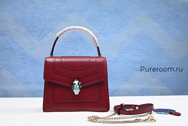 Bvlgari Wine Red Original Leather 20cm Chains Small Bag - 1