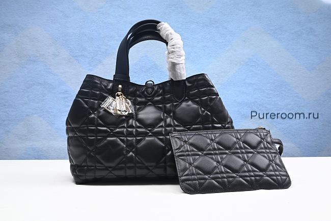 Medium Dior Toujours Bag Black Macrocannage Calfskin 29cm - 1