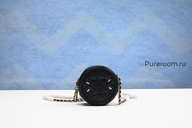 Chanel Black Quilted Caviar Leather Round CC Filigree Crossbody Bag 15cm - 1