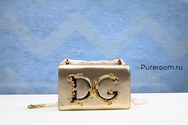 DG Nappa Leather Girls Shoulder Gold Bag 21cm - 1