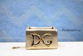 DG Nappa Leather Girls Shoulder Gold Bag 21cm