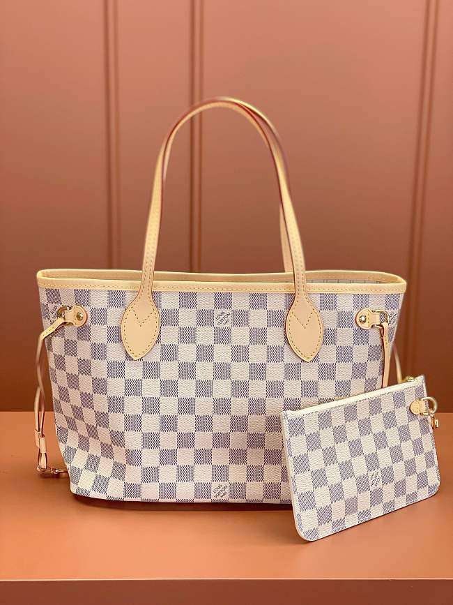 LV  Neverfull  White Grid With Pink 29*21*12cm - 1