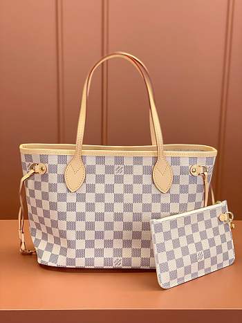 LV  Neverfull  White Grid With Pink 29*21*12cm