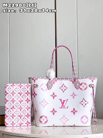 LV  By The Pool Neverfull MM rose red 31*28*14cm  