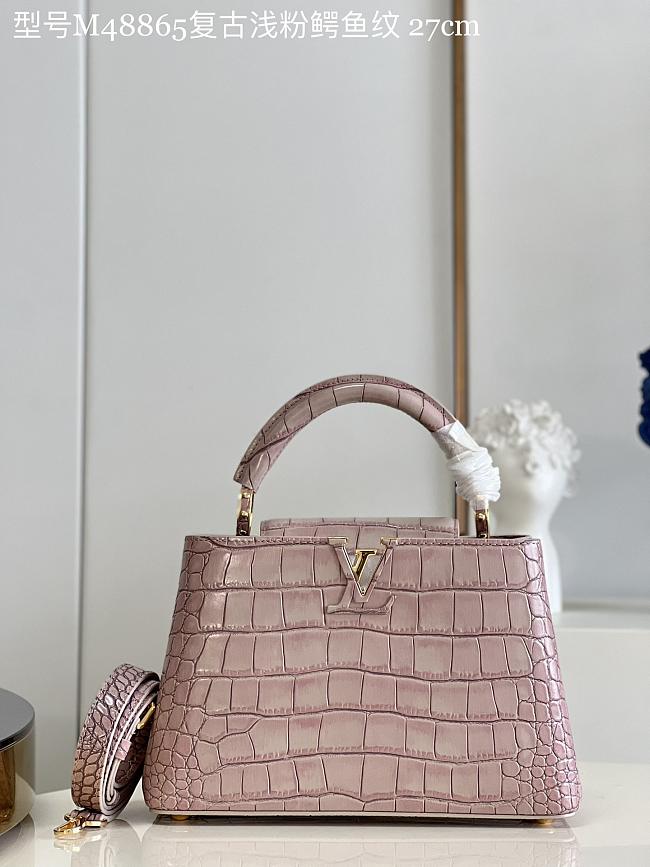 Louis Vuitton M48865 Capucines bag Retro light pink crocodile pattern27*18*9cm - 1