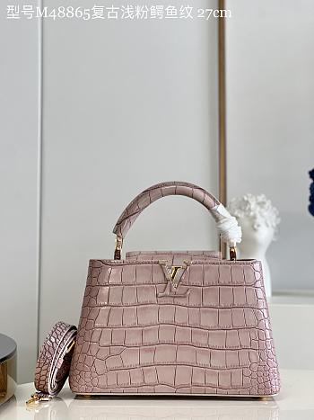 Louis Vuitton M48865 Capucines bag Retro light pink crocodile pattern27*18*9cm