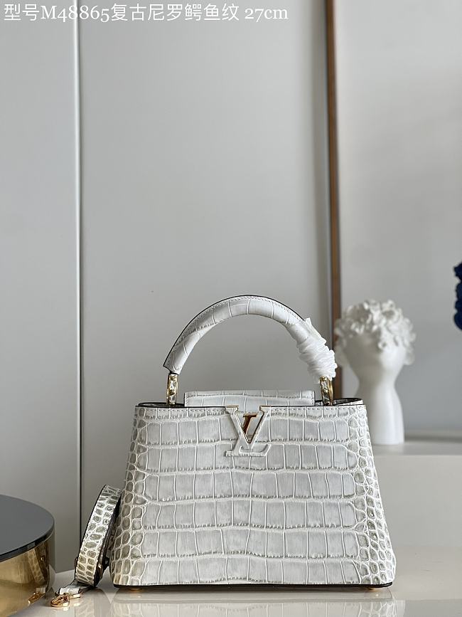 Louis Vuitton M48865 Capucines bag Retro white crocodile pattern 27*18*9cm - 1