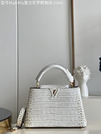 Louis Vuitton M48865 Capucines bag Retro white crocodile pattern 27*18*9cm