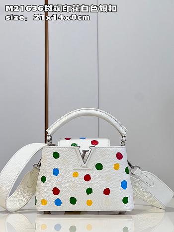 Louis Vuitton x YK Capucines bag M21637 Colorful printed white  silver buckle 27*18*9cm